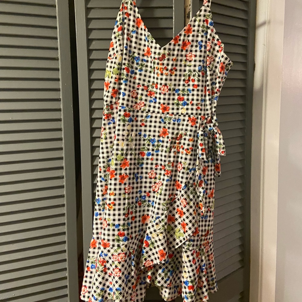 Floral Gingham Ruffle Dress